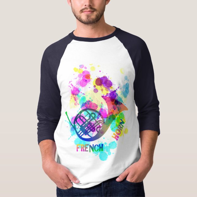 Rainbow French Horn Music Themed T-Shirt (Front)