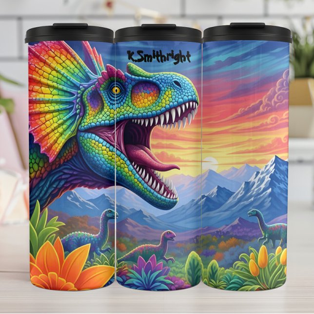 Rainbow Frilled Dinosaur Sunset Valley Thermal Tumbler (Creator Uploaded)