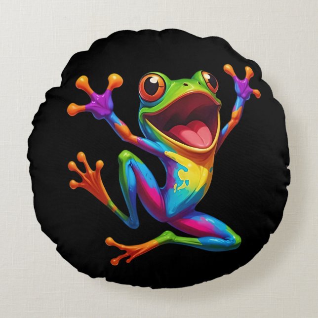 Rainbow Frog  Round Cushion (Front)