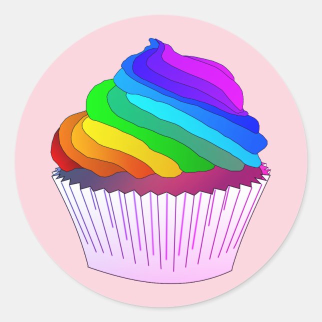 Rainbow Frosting Cupcake Classic Round Sticker (Front)