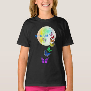 Rainbow Full Moon and Butterflies Dream Big T-Shirt