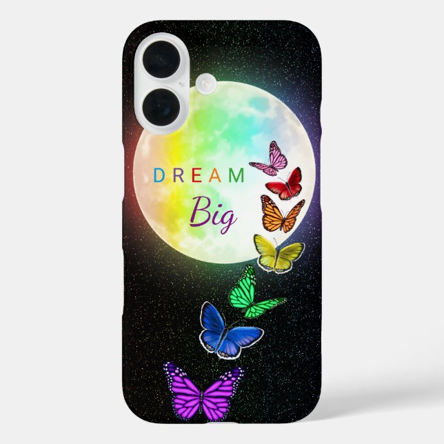 Rainbow Full Moon & Rainbow Butterflies Dream Big Case-Mate iPhone Case (Back)