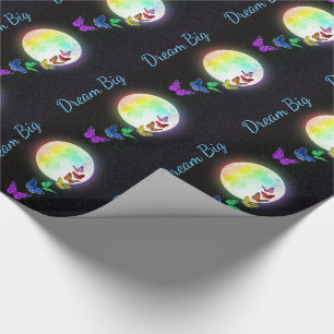 Rainbow Full Moon & Rainbow Butterflies Dream Big Wrapping Paper