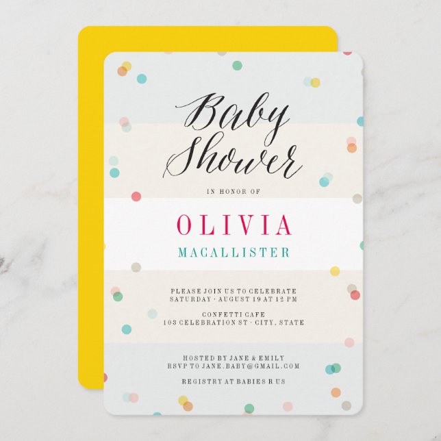 Rainbow Fun Confetti Modern Chic Cute Baby Shower Invitation (Front/Back)
