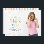 Rainbow fun photo bright colourful thank you<br><div class="desc">Colourful rainbow birthday favour photo thank you card. Ideal for a girl or boy,  adult or child. With its fun bright colourful design featuring stripes and polka dots this timeless classic is sure to look good at your party. Part of a co-odinating design.</div>