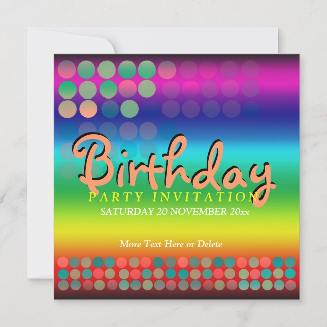 Rainbow Funtimes Birthday Party Invitation (Front)