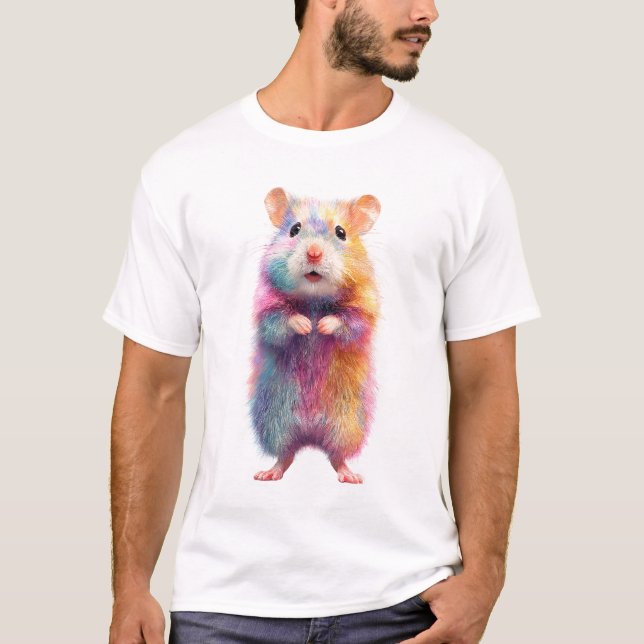 Rainbow Furry Hamster Portrait Men T-Shirt (Front)