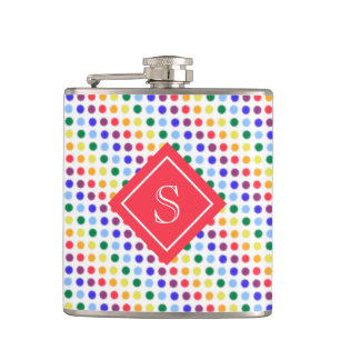 Rainbow Fuzzy Dots Personalised Monogram Hip Flask