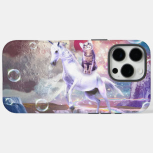 Rainbow galaxy cat riding unicorn in space. iPhone 16 pro max case