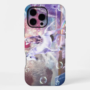 Rainbow galaxy cat riding unicorn in space. iPhone 16 pro max case