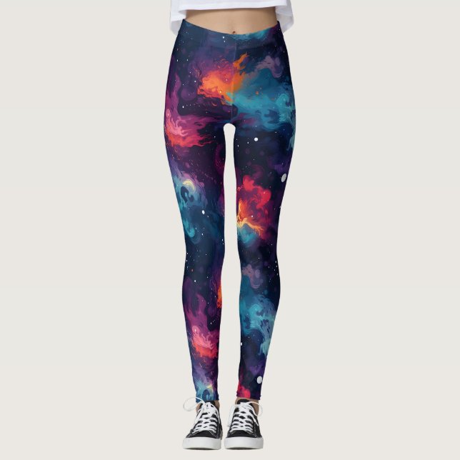 Rainbow Galaxy Pattern Leggings (Front)