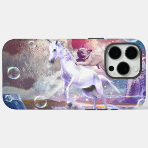 Rainbow galaxy pug riding unicorn in space. iPhone 16 pro max case