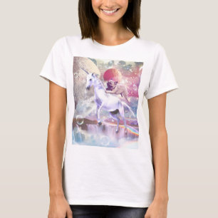 Rainbow galaxy pug riding unicorn in space. T-Shirt