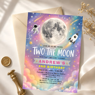 Rainbow Galaxy Two The Moon 2nd Birthday Invitatio Invitation