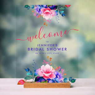 Rainbow Garden Floral Bridal Shower Welcome Acrylic Sign
