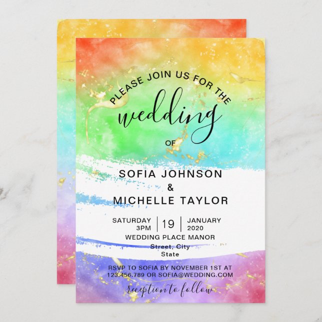 Rainbow Gay and Lesbian Pride Mrs & Mrs Invitation (Front/Back)