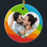 Rainbow Gay Couple Photo in Heart Romantic Love Ceramic Tree Decoration<br><div class="desc">Cute custom gay pride couple Christmas ornament gift for happily married men. Add your own romantic photograph inside the pretty LGBT heart for a personalised present of love.</div>