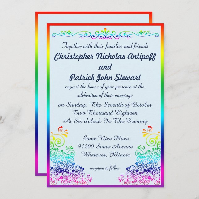 Rainbow Gay Elegant Stylish Pride Wedding Invitation (Front/Back)