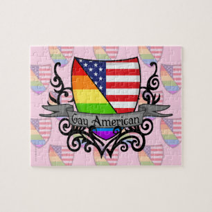 Rainbow Gay Lesbian Pride Shield Flag Jigsaw Puzzle