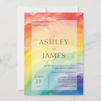 Rainbow Gay Lesbian Wedding LGBTQ Watercolor Invitation