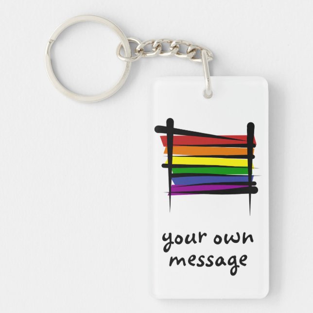 Rainbow Gay Pride Brush Flag Key Ring (Front)