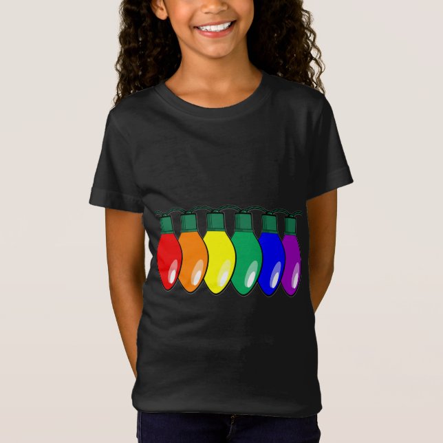 Rainbow Gay Pride Christmas Lights T-Shirt (Front)