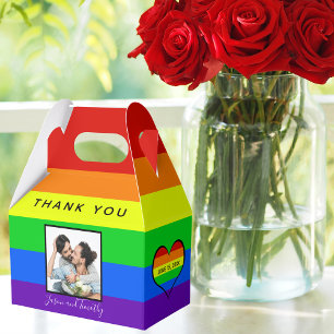 Rainbow Gay Pride Couple Photo Striped Wedding Favour Box