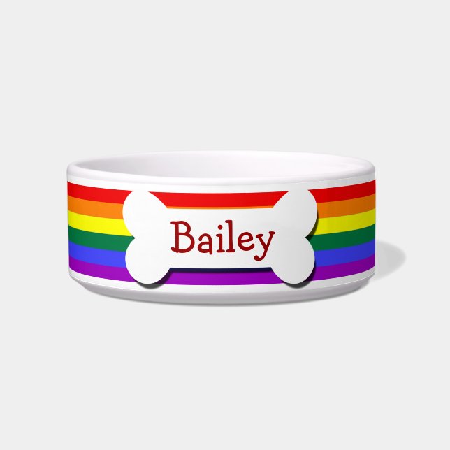 Rainbow Gay Pride Dog Bone Bowl (Front)