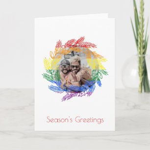 Rainbow Gay Pride Holiday Photo Christmas Wreath Card