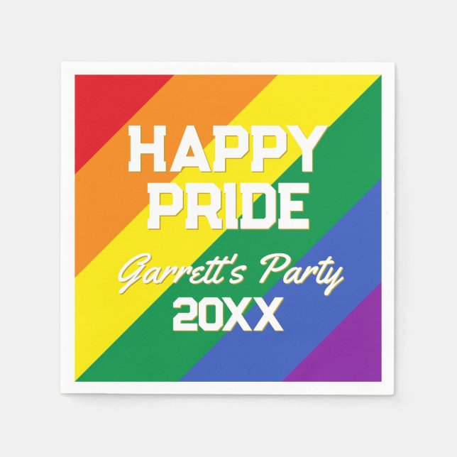 Rainbow Gay Pride Party LGBTQ Custom Paper Napkin (Front)