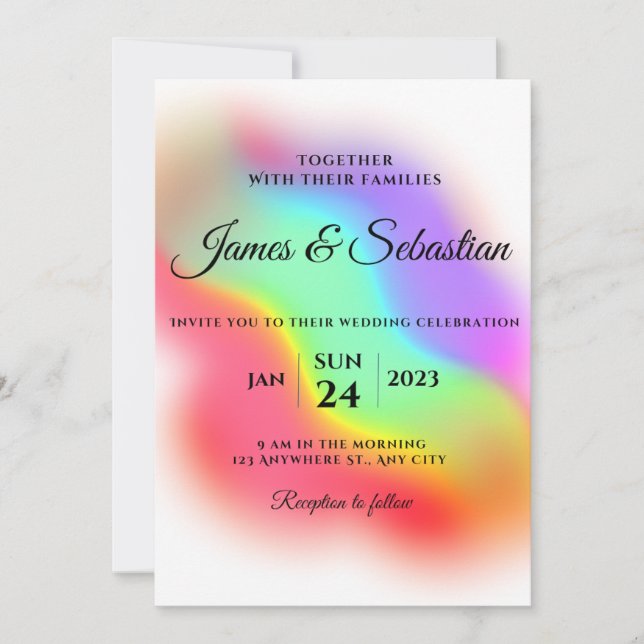 Rainbow gay pride wedding  invitation (Front)