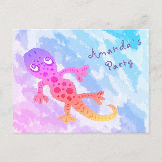 Rainbow Gecko Birthday Party Invite (Front)