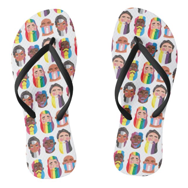 Rainbow Gender Flags Beard Men Jandals (Footbed)
