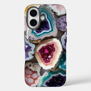 Rainbow Geode Crystal Layers – Vibrant Gemstone iPhone 16 Case