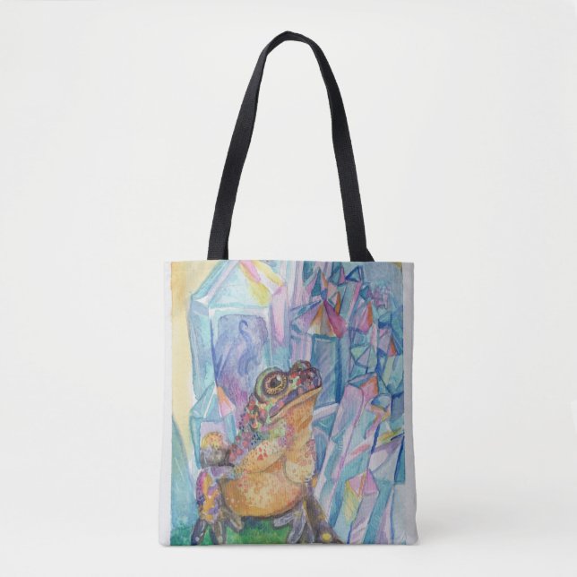 Rainbow Geode Toad watercolor art Tote Bag (Front)