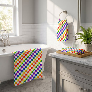 Rainbow Geometric Chequered Bath Towel Set