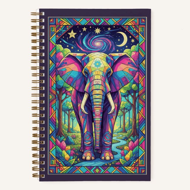 Rainbow Geometric Elephant Cosmic Forest Journal (Front)