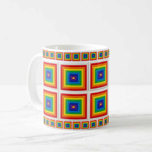 Rainbow Geometric Grid Coffee Mug (Front Left)