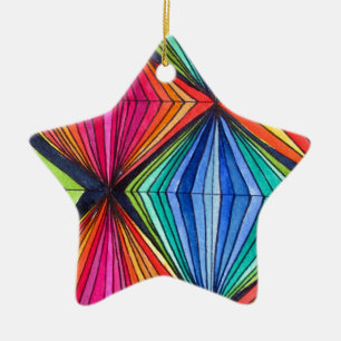 Rainbow Geometric Optical Art Ceramic Tree Decoration