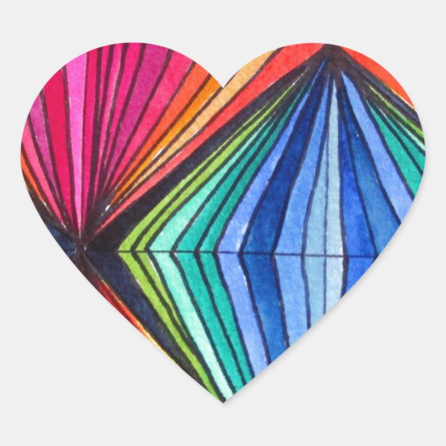 Rainbow Geometric Optical Art Heart Sticker (Front)