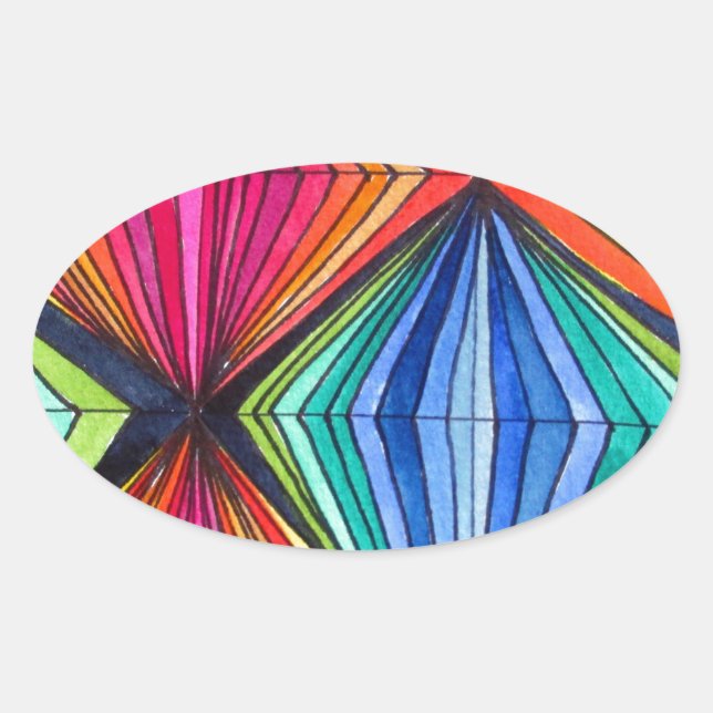 Rainbow Geometric Optical Art Oval Sticker (Front)