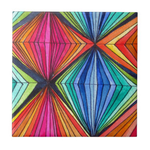 Rainbow Geometric Optical Art Tile