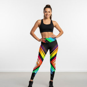 Rainbow Geometric Print High-Waisted Leggings