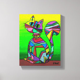 Rainbow GeometriCat Geometric Pattern Cat Art Canvas Print