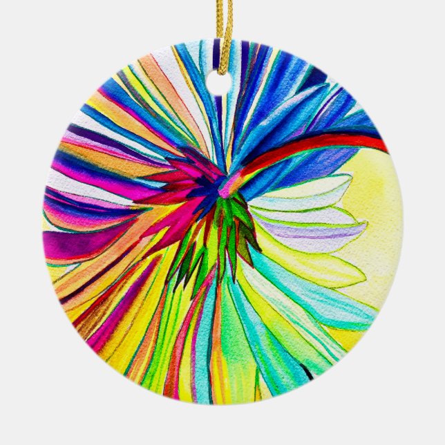 Rainbow gerbera colourful flower  ceramic tree decoration (Front)