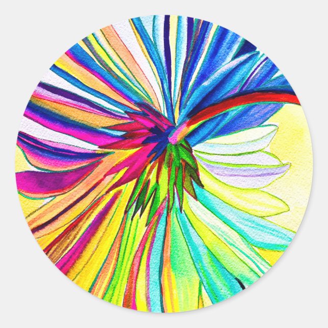 Rainbow gerbera colourful flower  classic round sticker (Front)