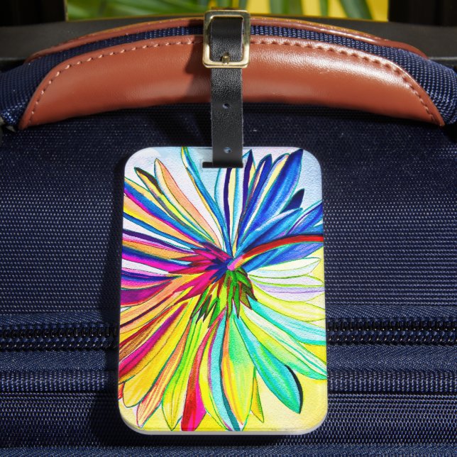 Rainbow gerbera colourful flower  luggage tag (Front Insitu 2)