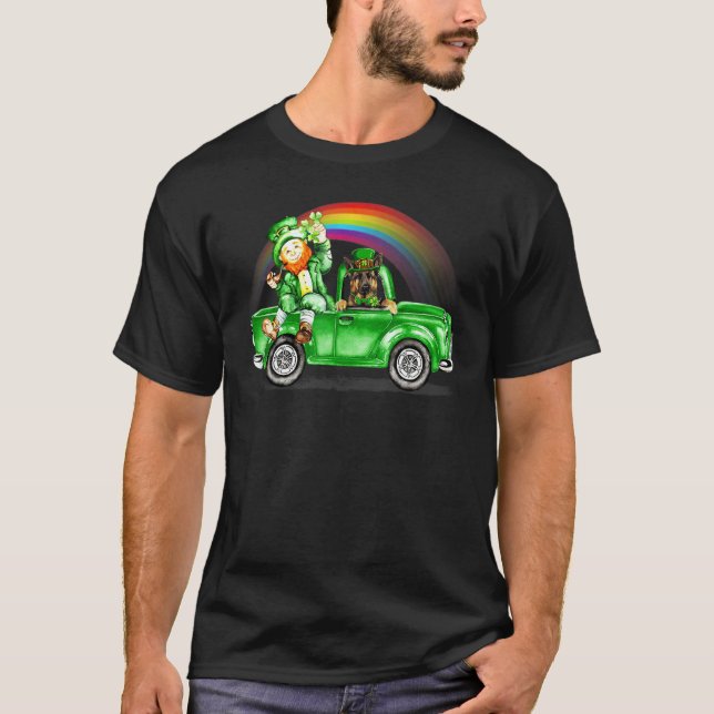 Rainbow German Shepherds Leprechauns Truck Patrick T-Shirt (Front)