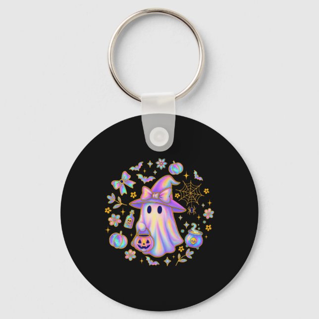 Rainbow Ghost Witch Shirt Cute Pumpkin Cauldron Sp Key Ring (Front)