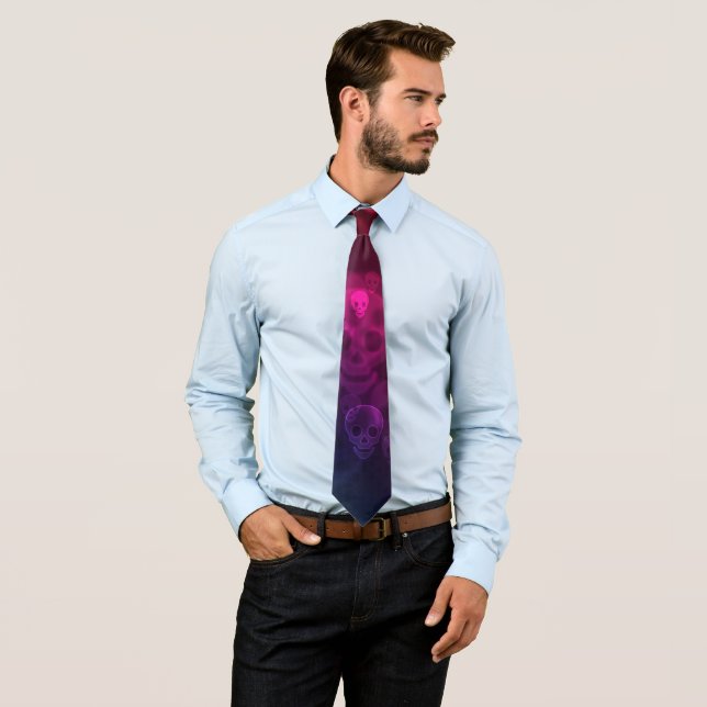 Rainbow Ghostly Skulls - Abstract Pattern Tie (In Situ)